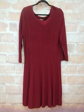 NWT Dana Buchman Long-Sleeve Ribbed Fit-and-Flare Dress in Wine